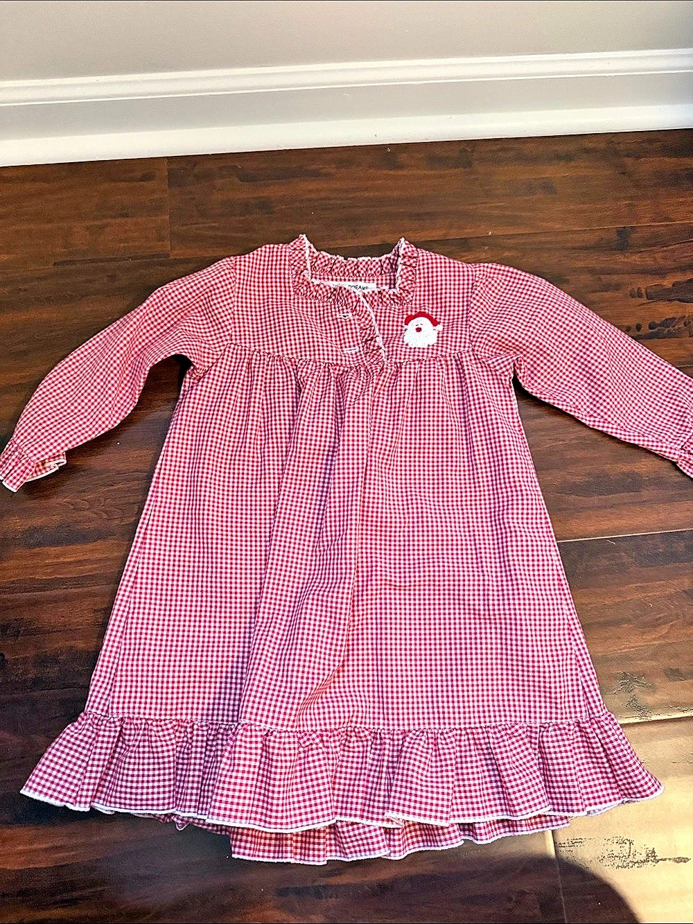Sweet Dreams Red Gingham Santa Embroidered Gown Girls 24M